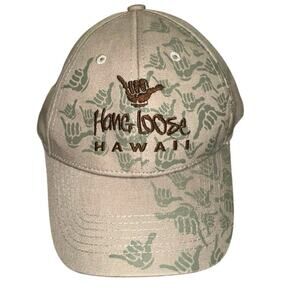 Hang Loose Hawaii Shaka Print Adjustable Baseball Cap Tan Embroidered Hat